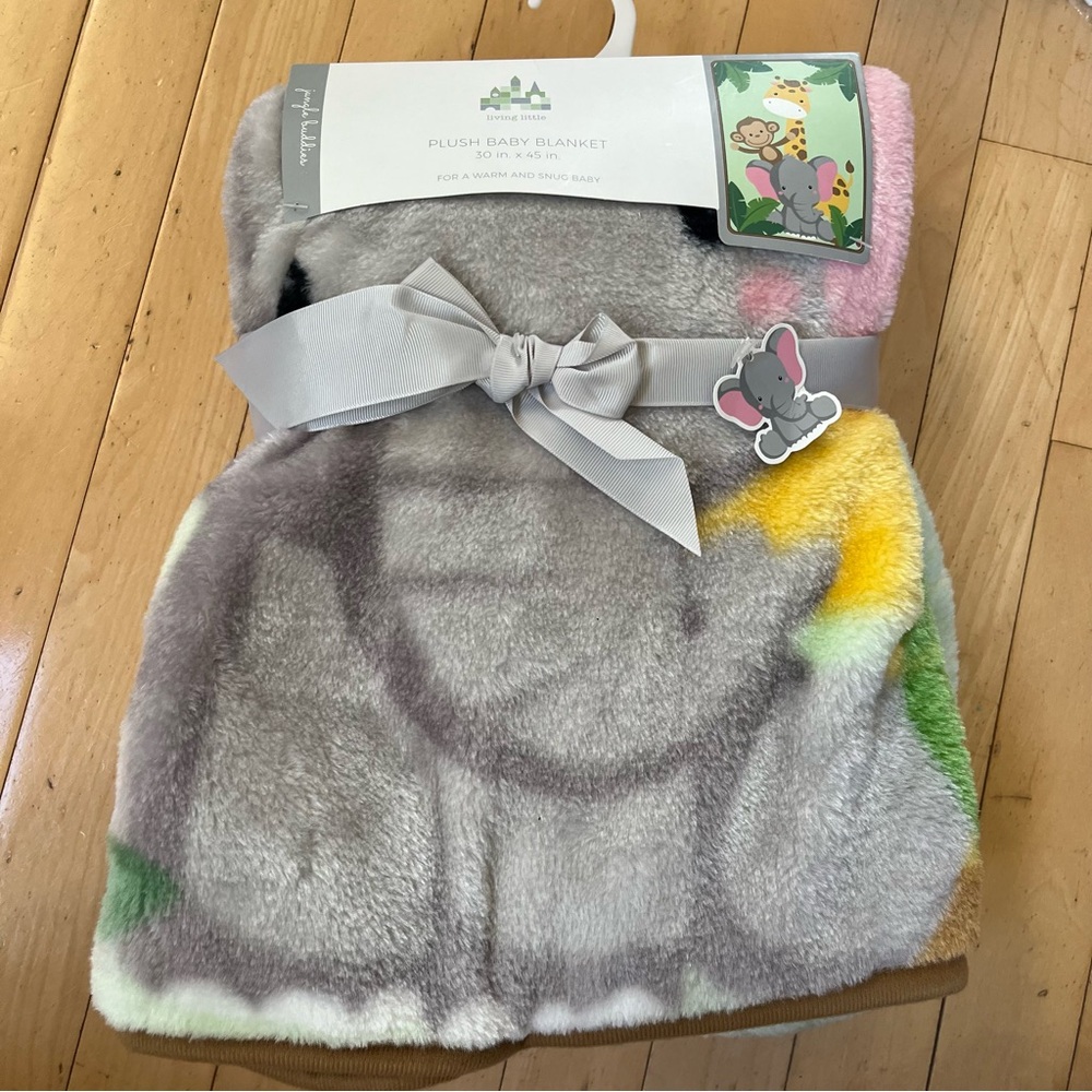 Living Little Plush Fleece Jungle Buddies Baby Blanket Green Giraffe Monkey NWT